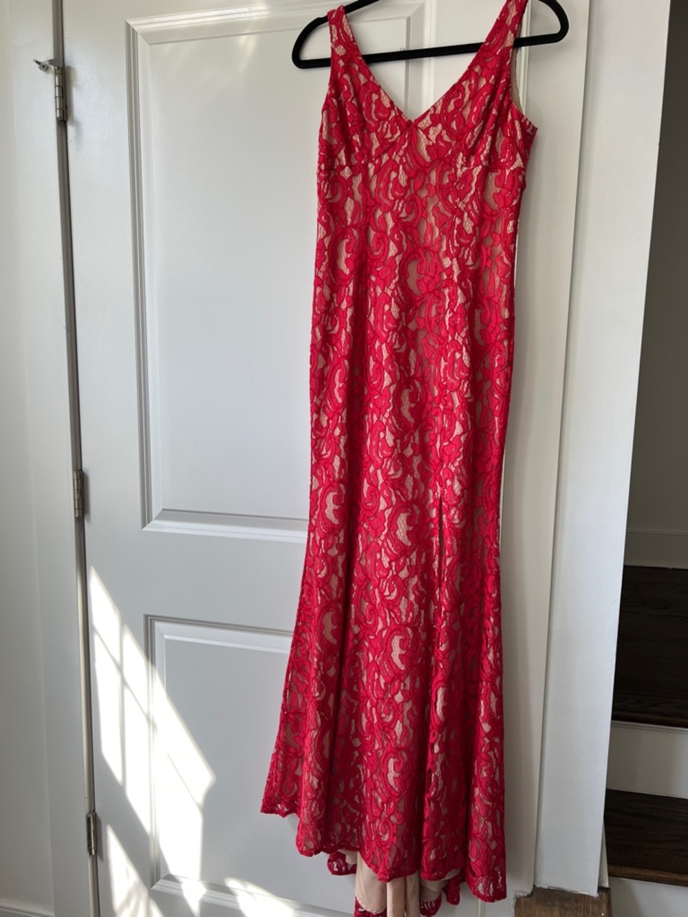 Red Lace Evening Gown